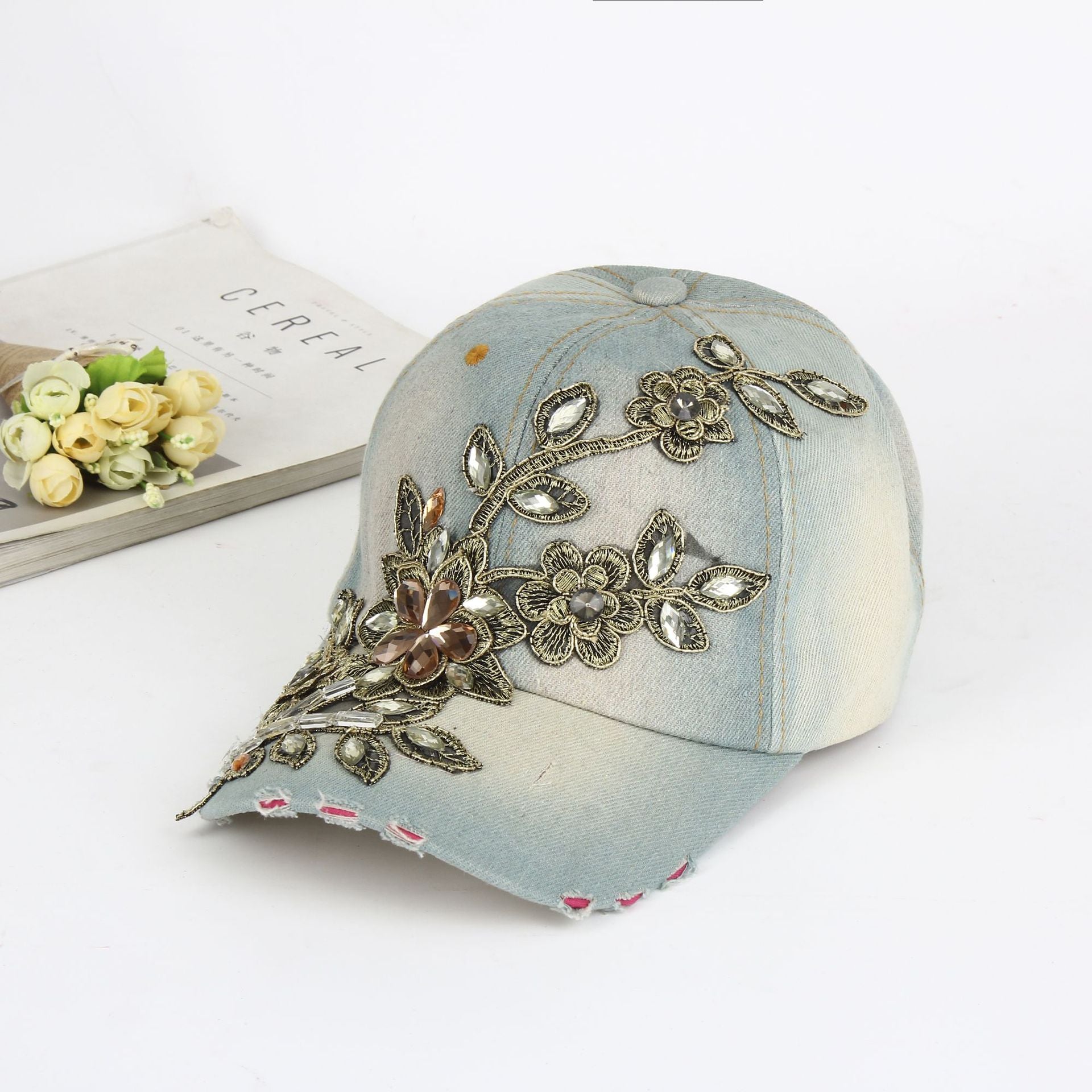 Wholesale Hot Diamond Rose Flower Sun Visor Sports Hip-Hop Baseball Cap